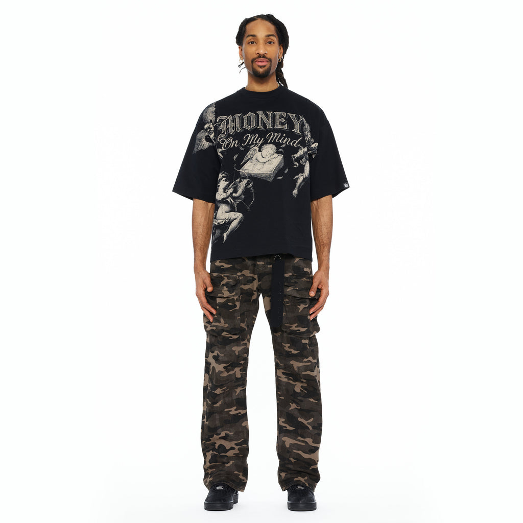 Cult's Oversized Short Sleeve Crew Neck Tee "Money On My Mind" 260 In Black