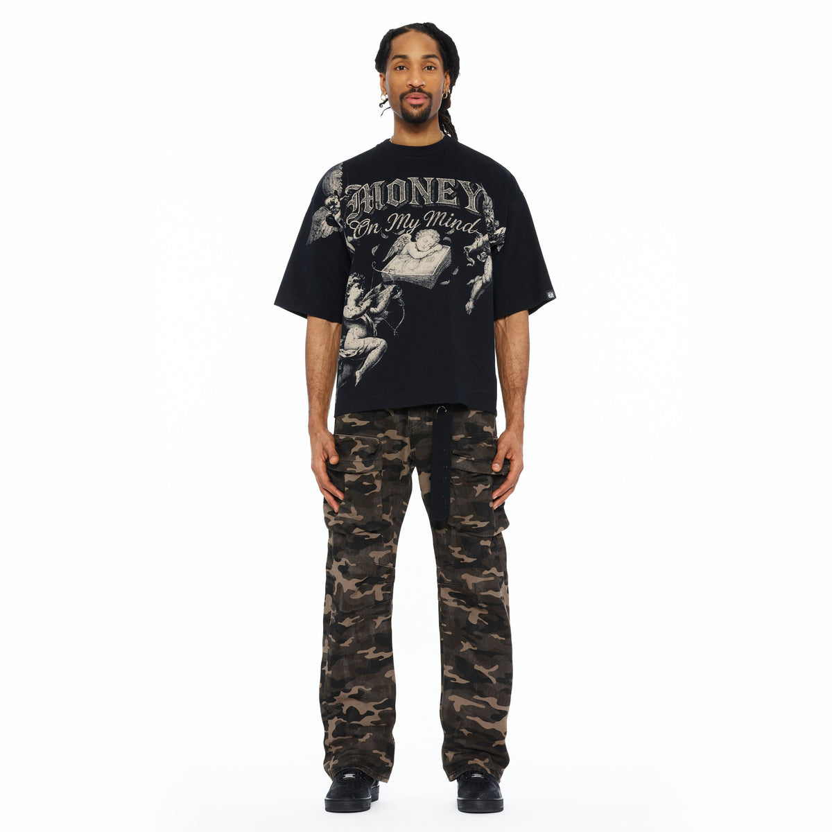 Cult's Oversized Short Sleeve Crew Neck Tee "Money On My Mind" 260 In Black