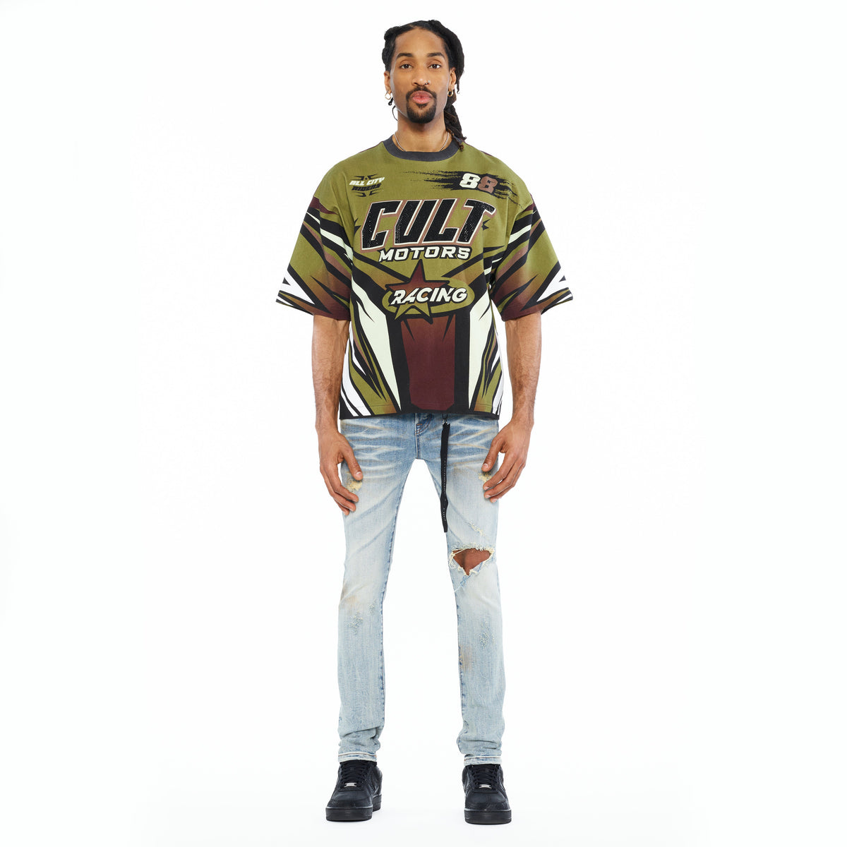 Cult's Oversized Short Sleeve Crew Neck Tee "Racer" 260 Grams In Multi