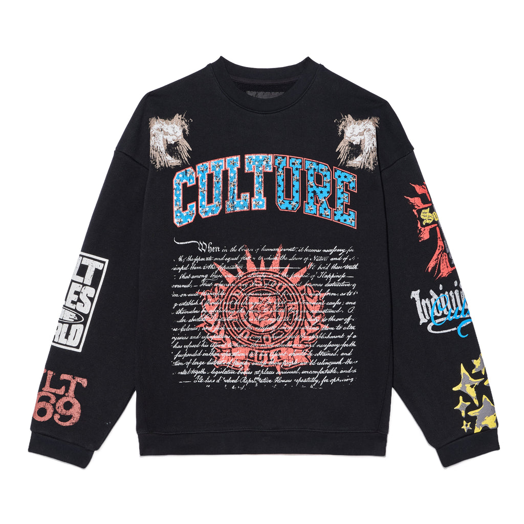 Cult's French Terry Fleece Crew Sweatshirt "Culture" 620 Grams In Black