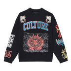 Cult's French Terry Fleece Crew Sweatshirt "Culture" 620 Grams In Black