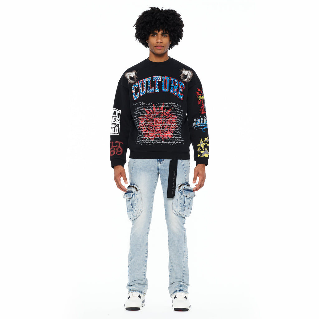 Cult's French Terry Fleece Crew Sweatshirt "Culture" 620 Grams In Black