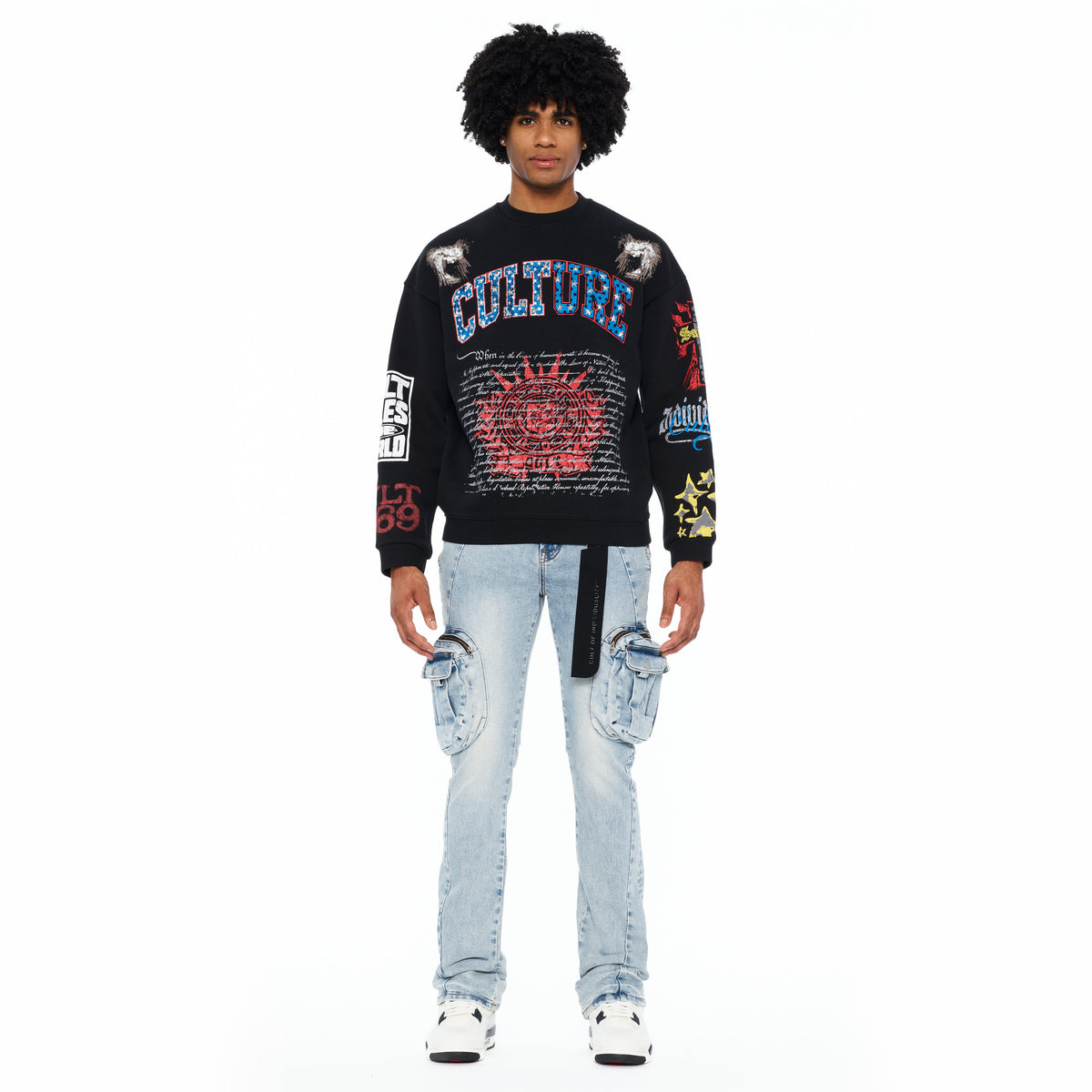 Cult's French Terry Fleece Crew Sweatshirt "Culture" 620 Grams In Black