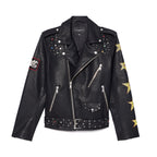 Cult's Leather Moto Jacket "Stars" In Black