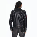 Cult's Leather Moto Jacket "Stars" In Black