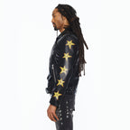 Cult's Leather Moto Jacket "Stars" In Black