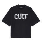 Cult's Oversized Short Sleeve Crew Neck Tee "Shredded" 260 Grams In Black