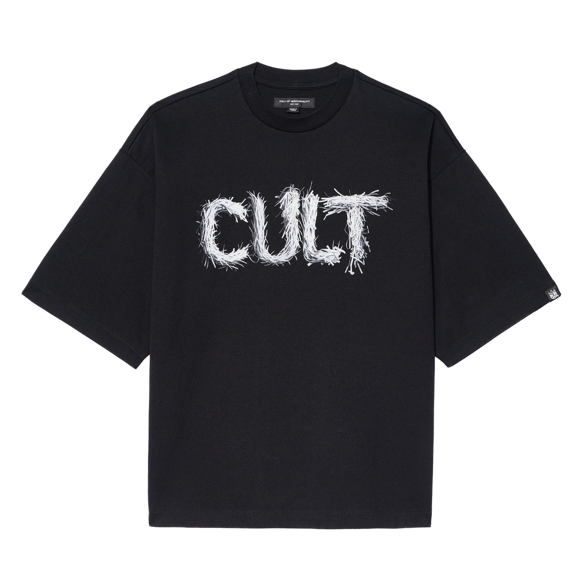 Cult's Oversized Short Sleeve Crew Neck Tee "Shredded" 260 Grams In Black