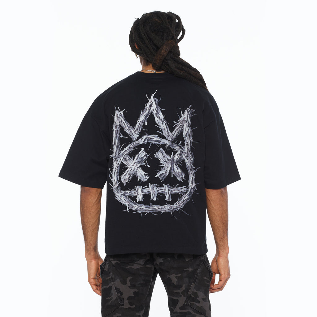 Cult's Oversized Short Sleeve Crew Neck Tee "Shredded" 260 Grams In Black