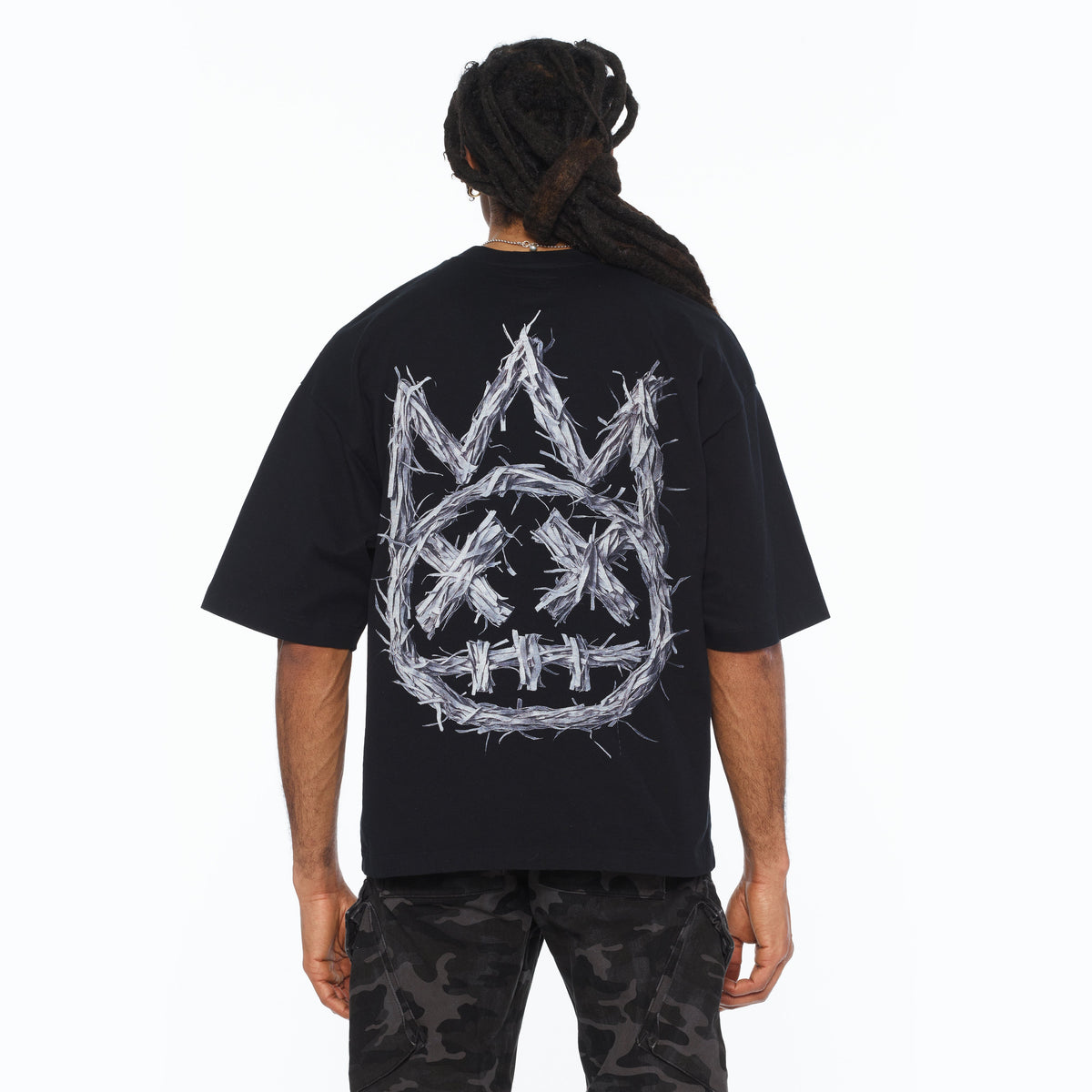 Cult's Oversized Short Sleeve Crew Neck Tee "Shredded" 260 Grams In Black