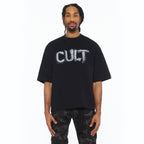 Cult's Oversized Short Sleeve Crew Neck Tee "Shredded" 260 Grams In Black