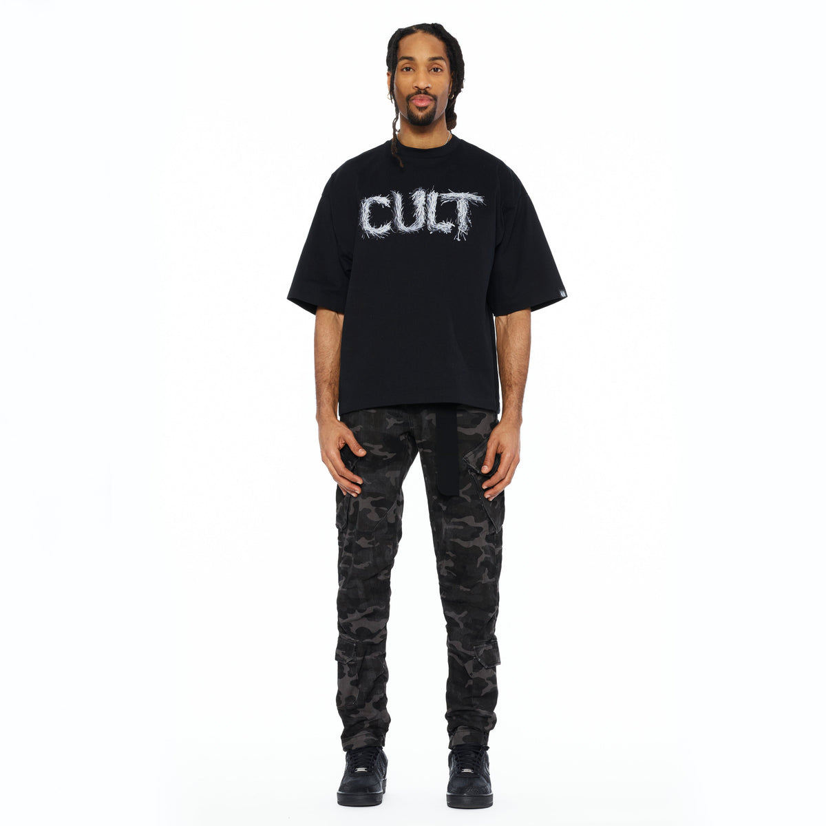 Cult's Oversized Short Sleeve Crew Neck Tee "Shredded" 260 Grams In Black