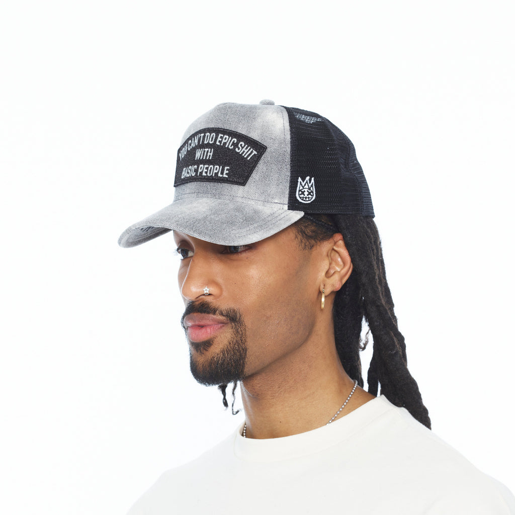 Cult's Mesh Back Trucker Hat "Cant Do Epic Shit" In Grey