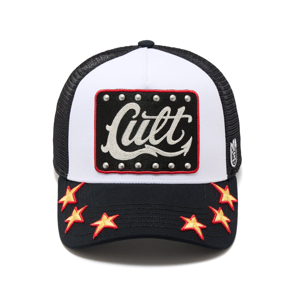 Cult's Mesh Back Trucker Hat "Stars" In White