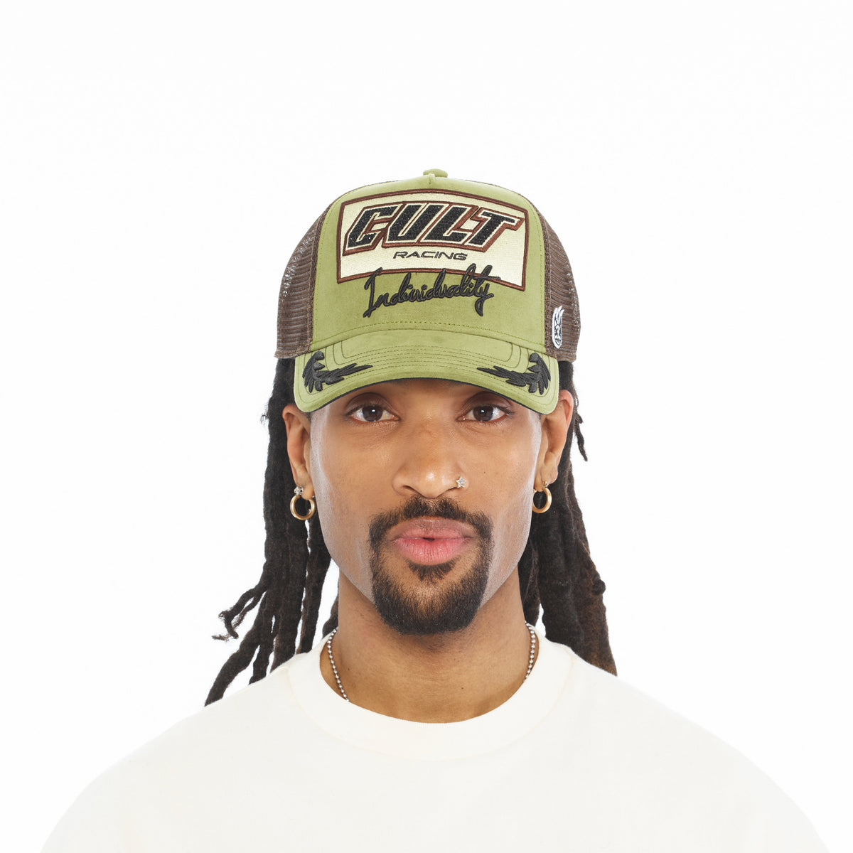 Cult's Mesh Back Trucker Hat "Cult Racing" In Olive