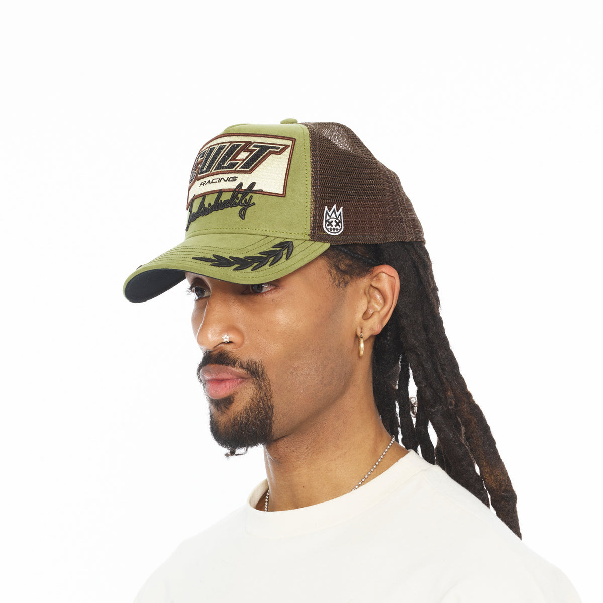 Cult's Mesh Back Trucker Hat "Cult Racing" In Olive