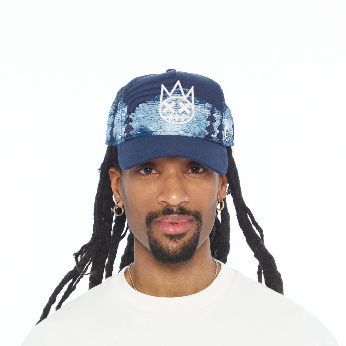 Cult's Mesh Back Trucker Hat "Mountains" In Dark Navy