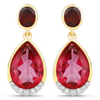 7.98 Carat Genuine Pink Topaz, Rhodolite Garnet and White Diamond .925 Sterling Silver Earrings