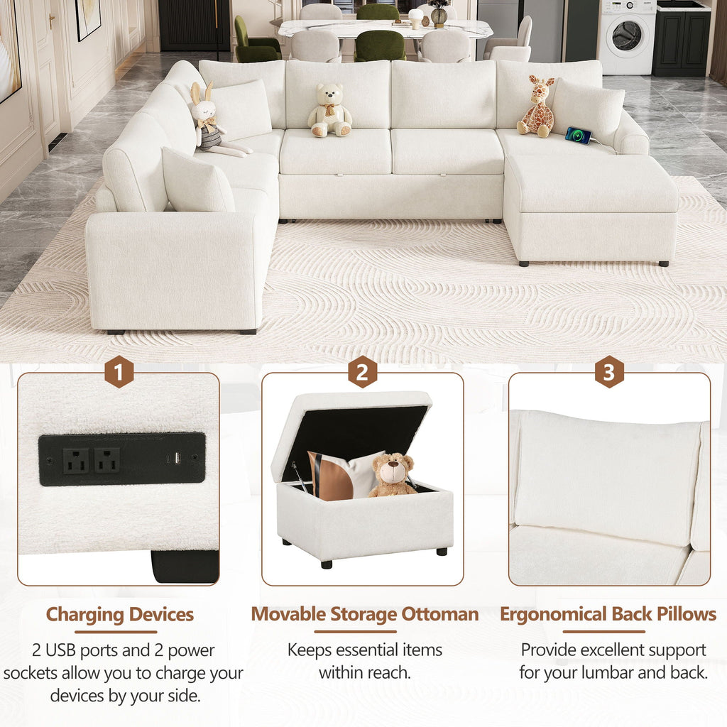 Sectional Sofa Pull-Out Sofa Bed Sleeper With A Storage Ottoman