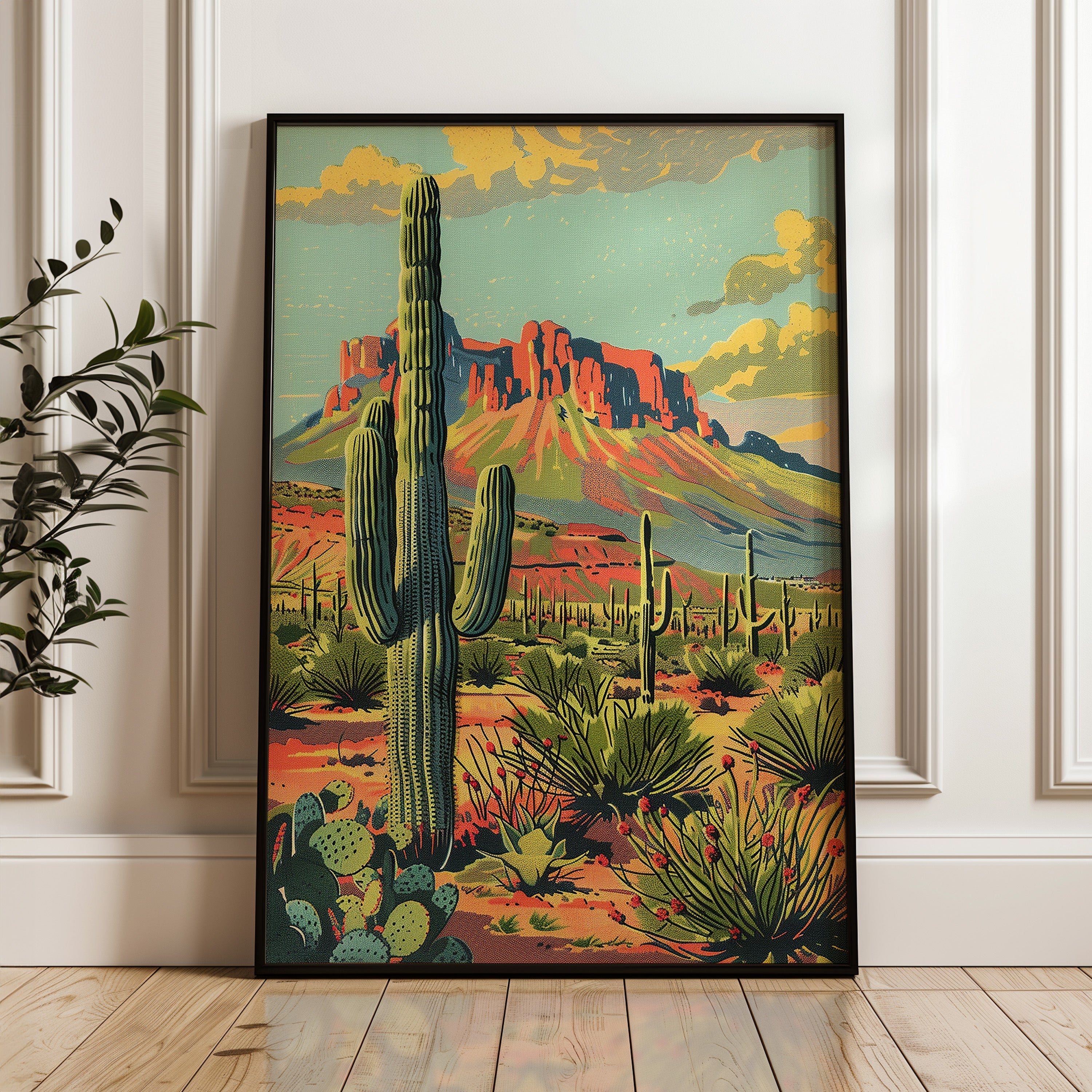 Vintage Postcard Style Desert Landscape Scene Art Print