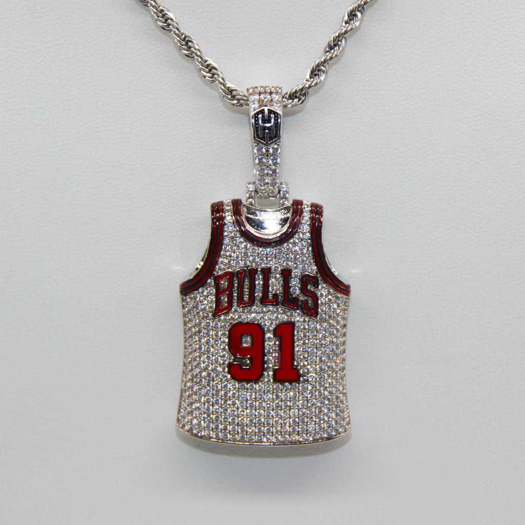 Chicago Bulls Dennis Rodman #91 Jersey Pendant Necklace – Premium Zircon Basketball Fan Gift