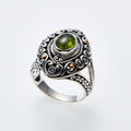 SS + 18K +  Green Tormaline Ring + Diamond Accents