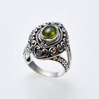 SS + 18K +  Green Tormaline Ring + Diamond Accents