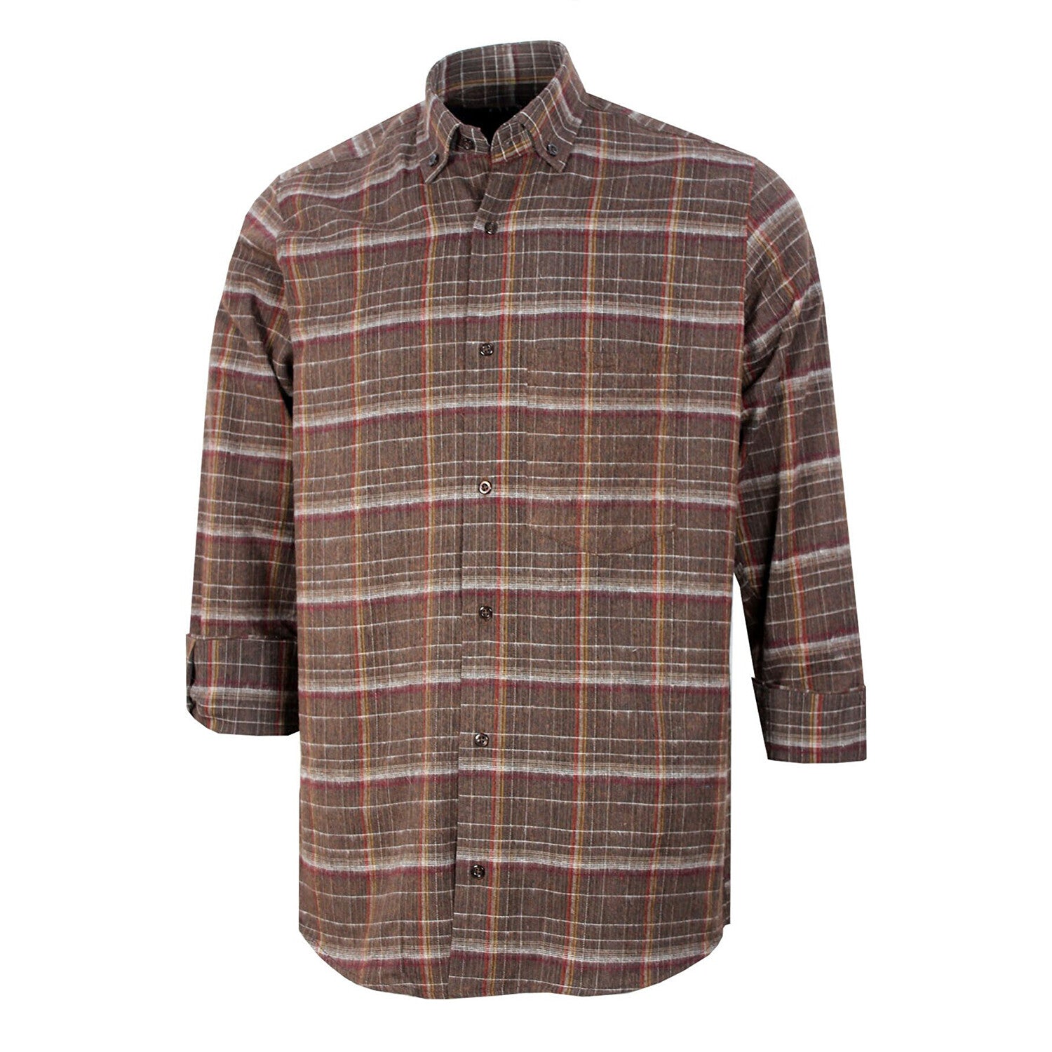 Jake Long Sleeve Checkered Pocket Collar Button-Up Shirt // Brown