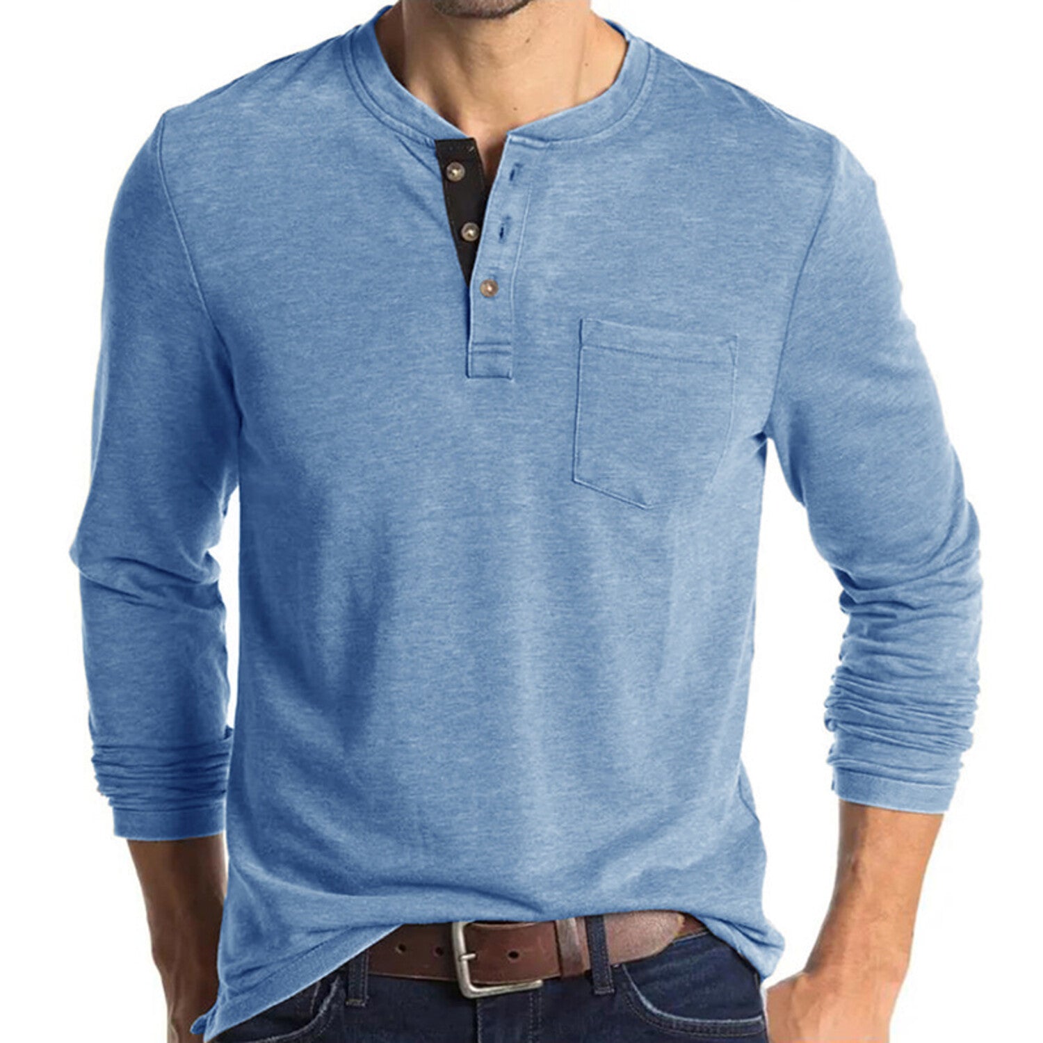 Pocket Henley Long Sleeve // Light blue