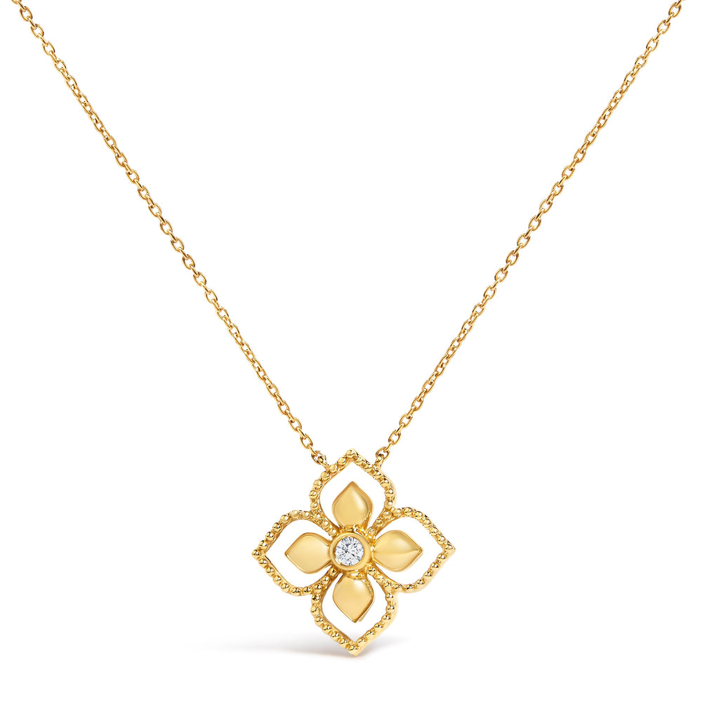 10K Yellow Gold Diamond Accent Floral Medallion Pendant Necklace