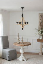 6 Light Wood Chandelier, Hanging Light Fixture With Adjustable Chain For Kitchen, Bulb Not Included - Cream