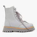 The Yildiz Gray Leather Lace-Up Ankle Women Boot With a Side Zipper