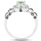 1.07 Carat Genuine Green Amethyst, Green Diamond and White Diamond .925 Sterling Silver Ring