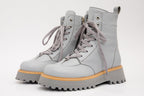 The Yildiz Gray Leather Lace-Up Ankle Women Boot With a Side Zipper