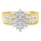 10K Yellow Gold 1.0 Cttw Marquise Composite Diamond Cluster Cocktail Ring (H-I Color, SI2-I1 Clarity) - Size 7