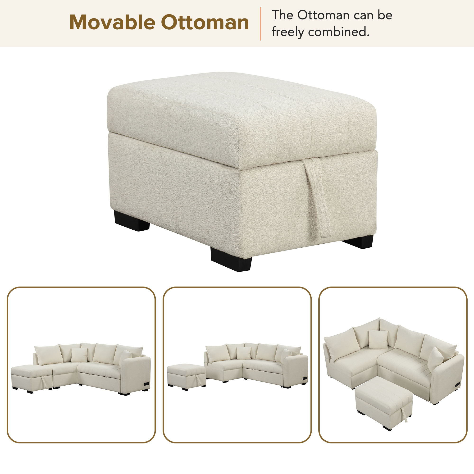 L-Shaped Sectional Pull Out Sofa Bed Sleeper Sofa With Two USB Ports