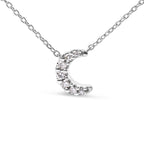 10K White Gold Diamond Accented Crescent Moon Shaped 18" Inch Pendant Necklace (H-I Color, I1-I2 Clarity)