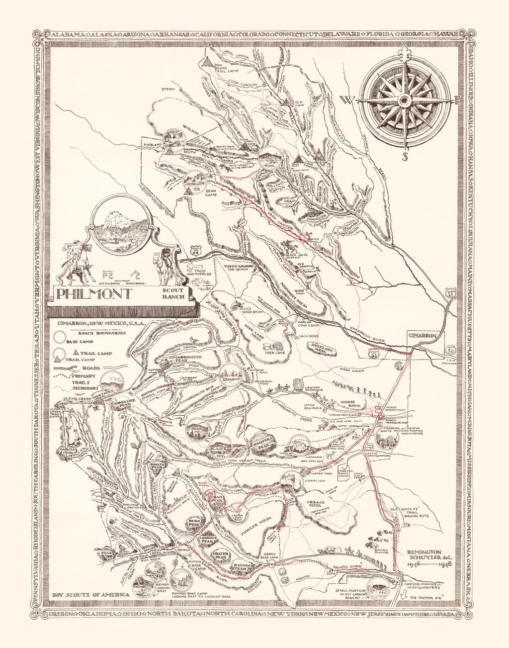 Vintage Map of Philmont Scout Ranch 1948