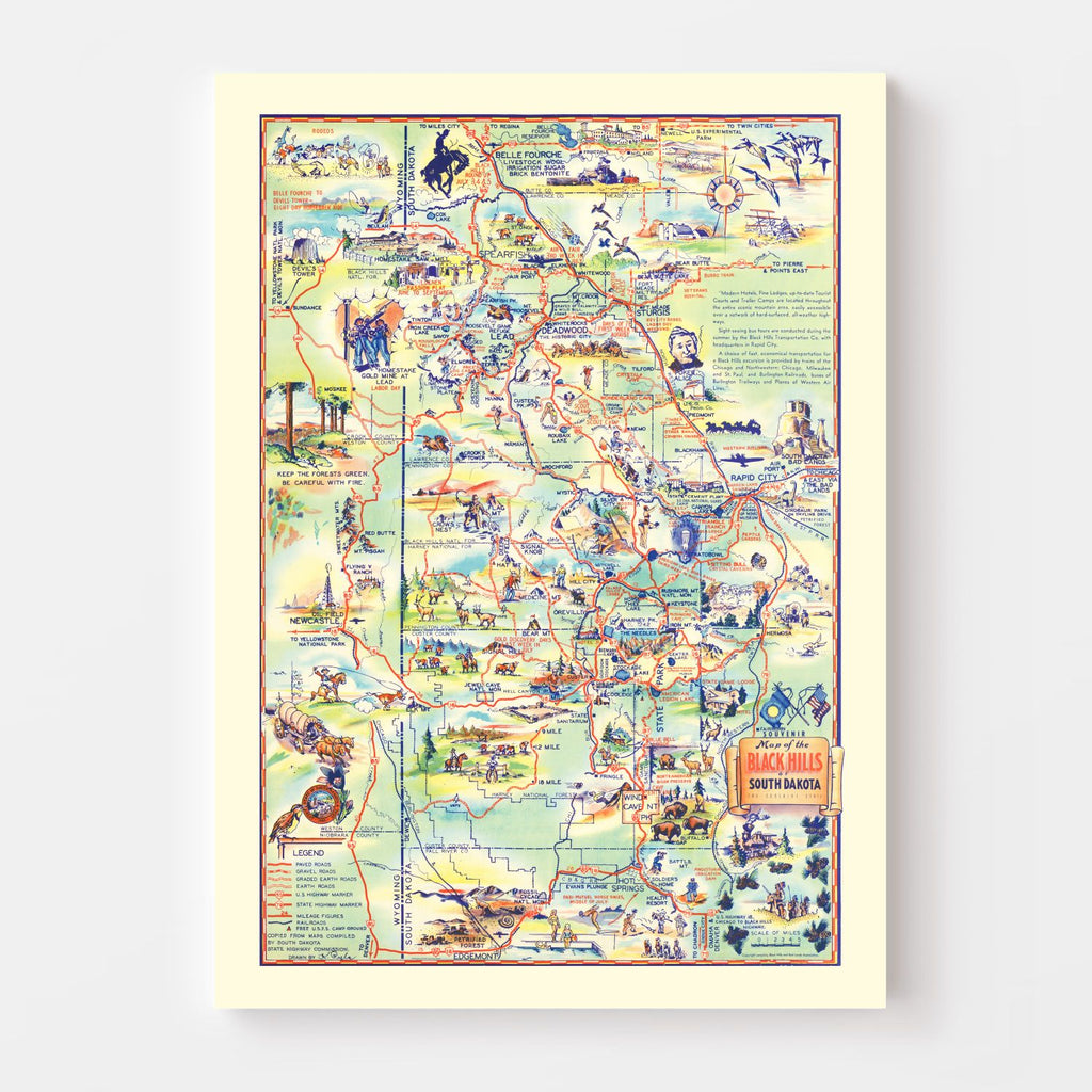 Vintage Black Hills Map, South Dakota 1940