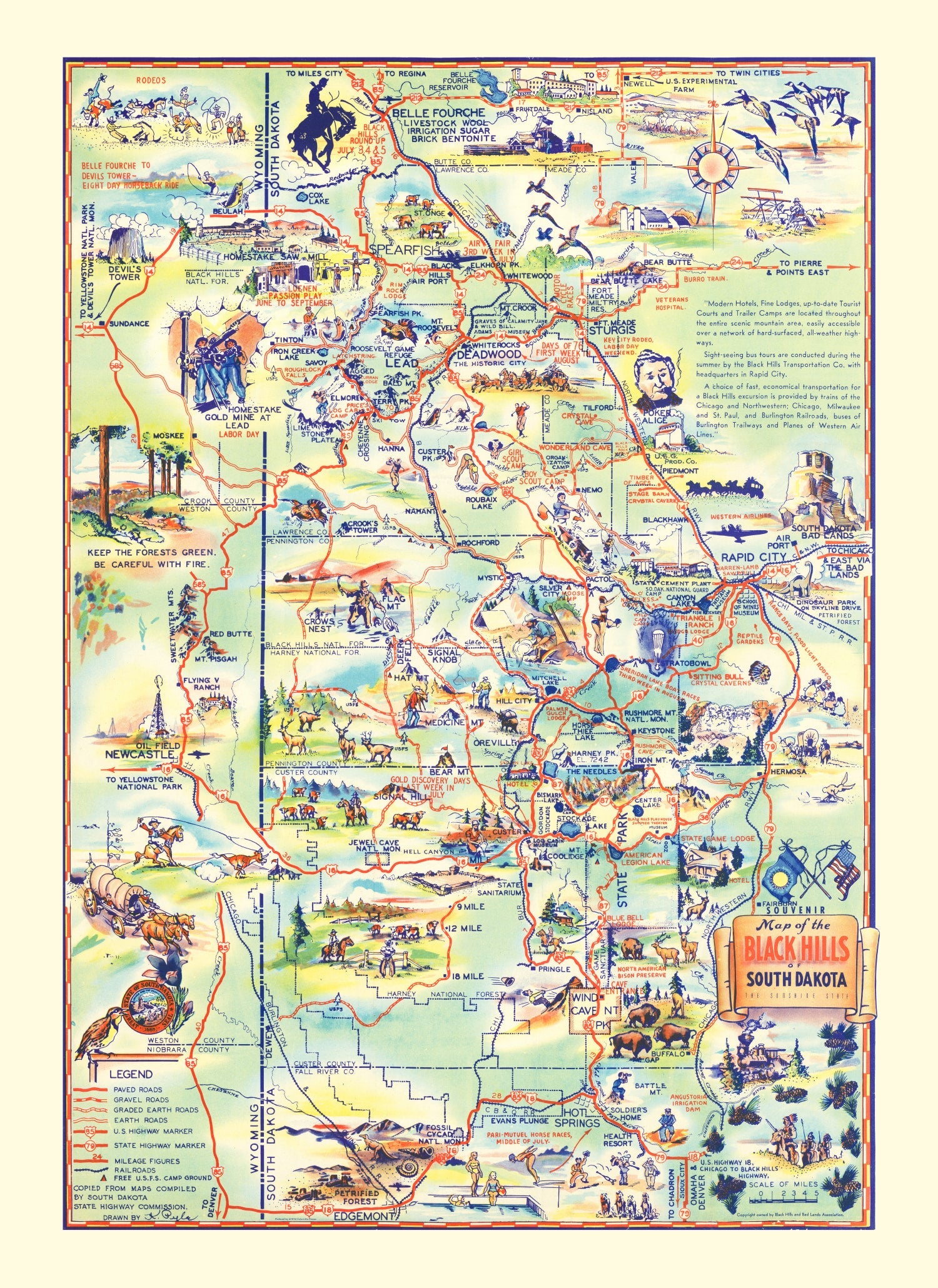 Vintage Black Hills Map, South Dakota 1940