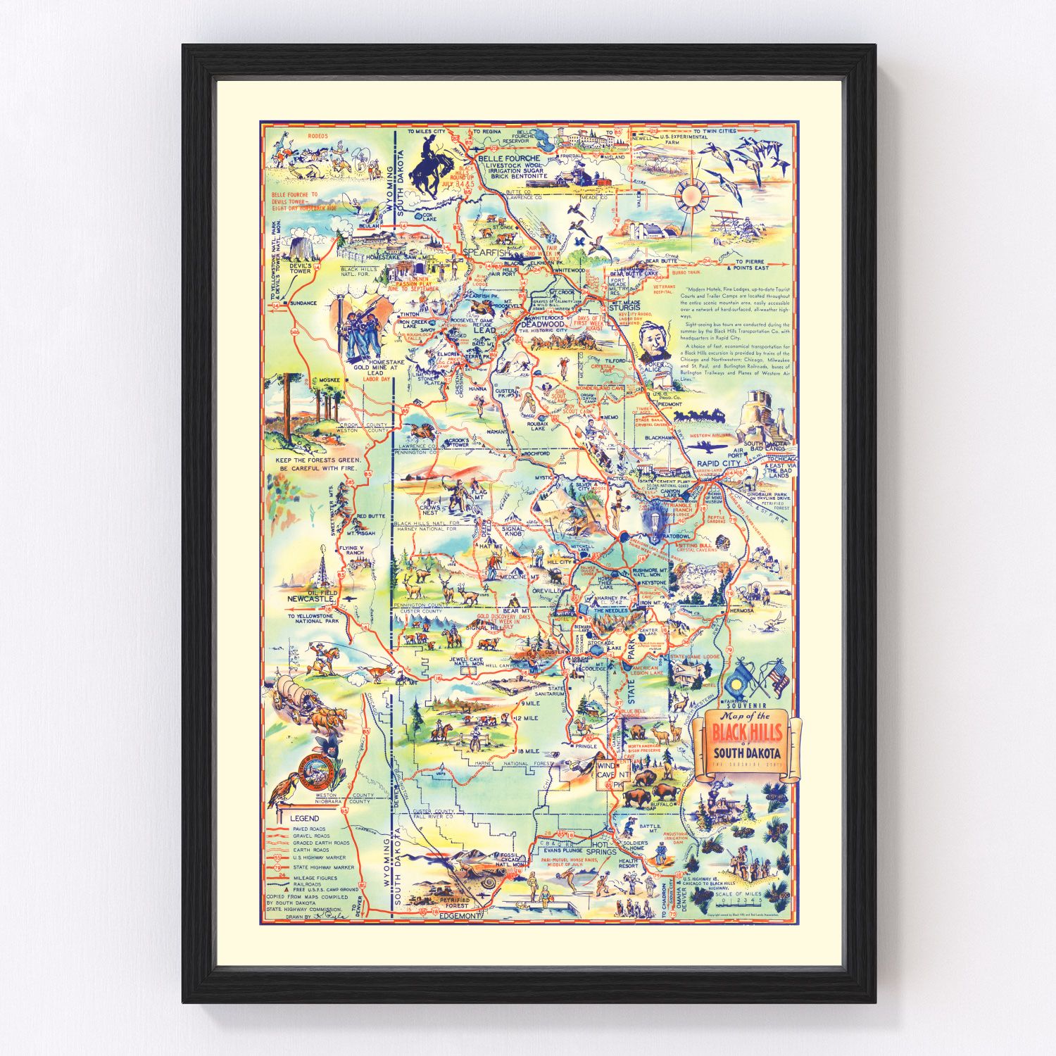 Vintage Black Hills Map, South Dakota 1940
