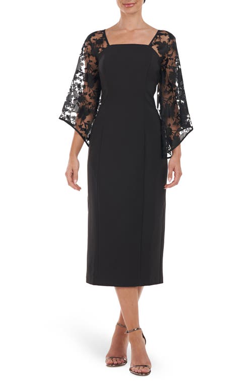 JS Collections Vivian Floral Flutter Sleeve Midi Dress in Black, Size 2