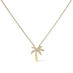 10K Yellow Gold 1/10 Cttw Round Diamond Palm Tree 18" Inch Pendant Necklace (H-I Color, I1-I2 Clarity)