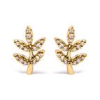 10K Yellow Gold 1/10 Cttw Diamond Accented Leaf and Branch Stud Earrings (H-I Color, I1-I2 Clarity)