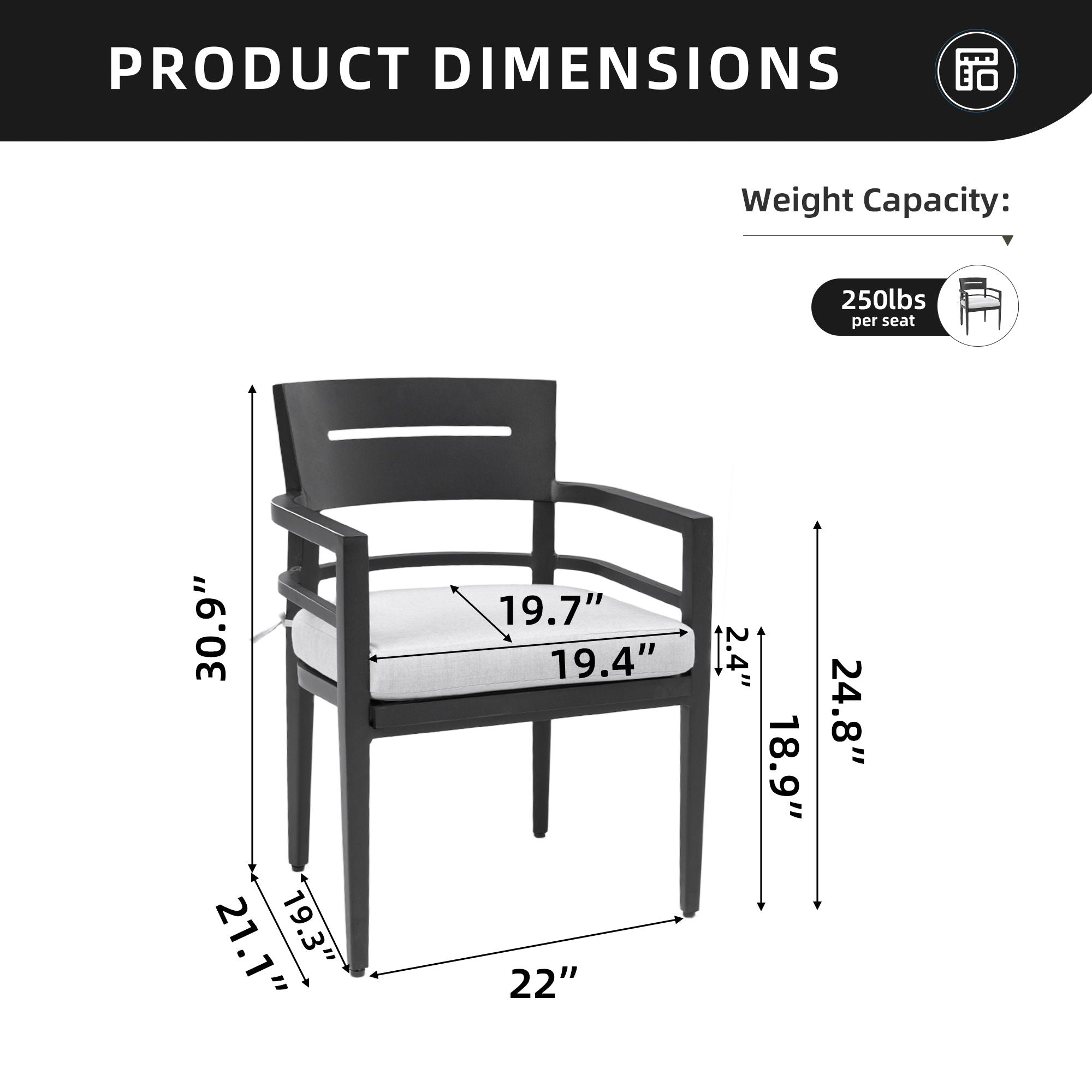Outdoor Patio Dining Chairs, Tapered Feet (Set of 4) - Ember Black