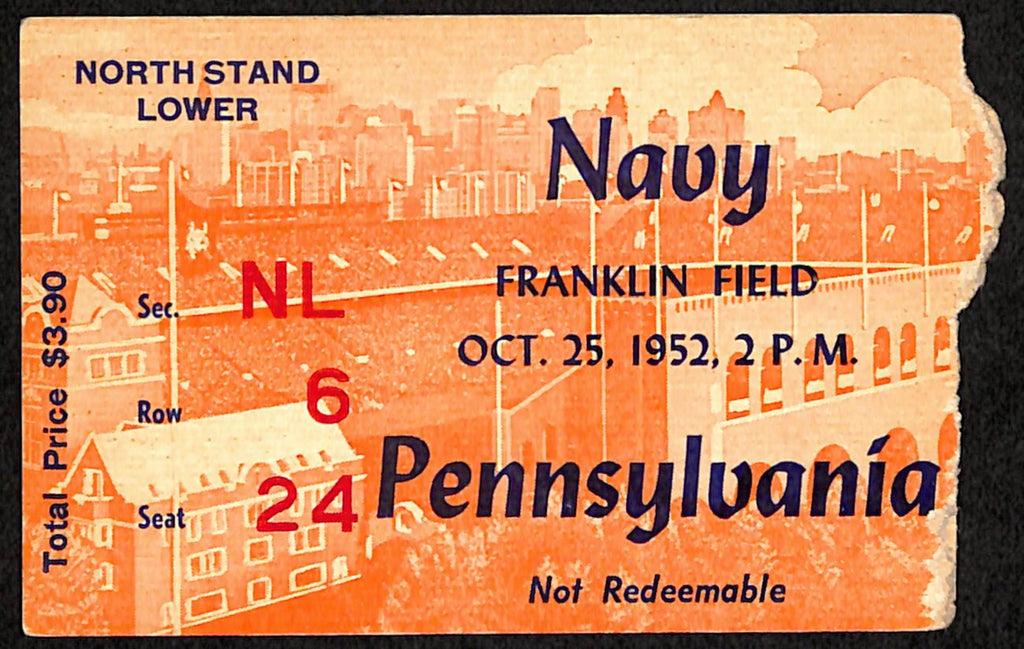October 25, 1952 Navy vs Penn Quakers College Football Game Ticket Stub 189883