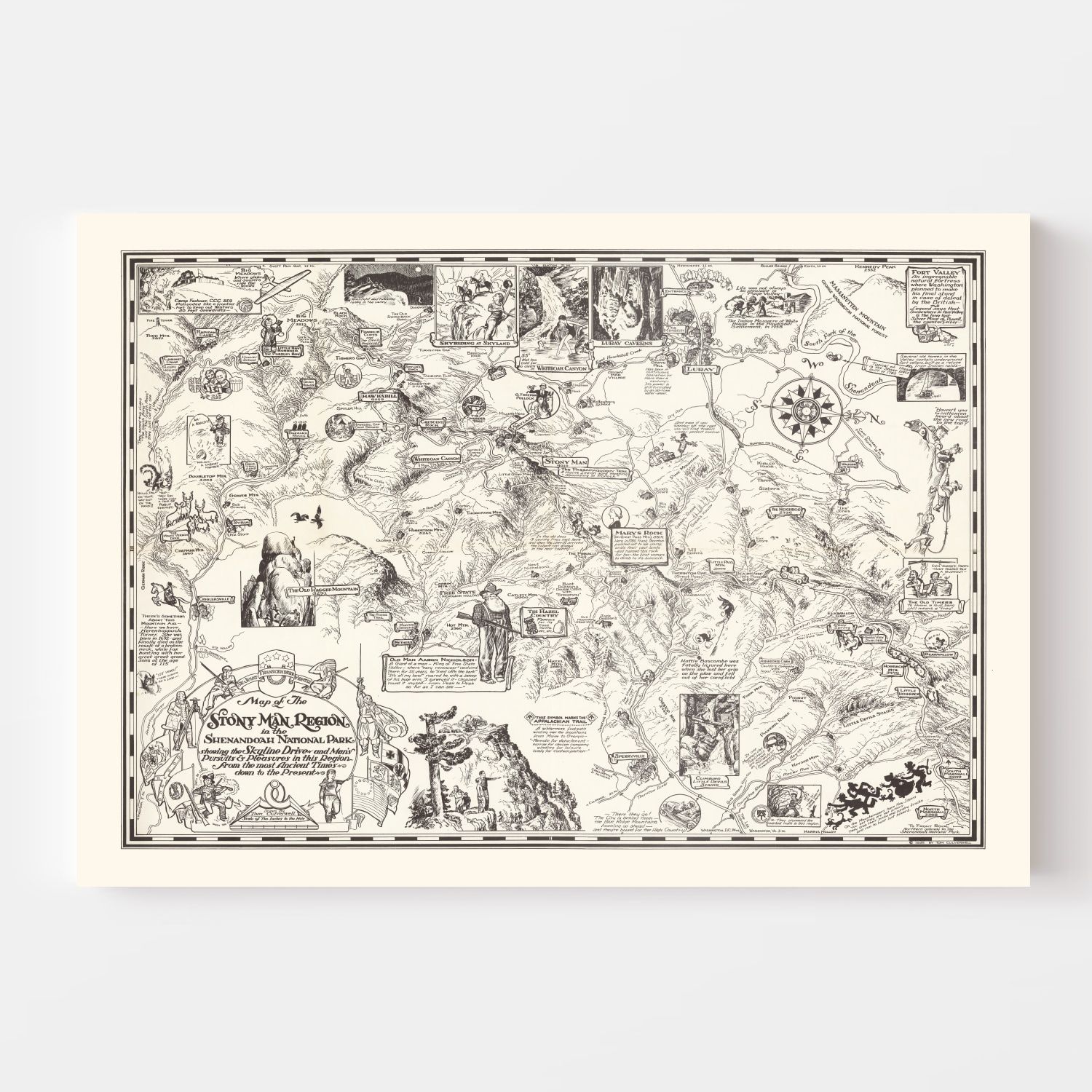 Vintage Map of Stony Man in Shenandoah National Park 1935