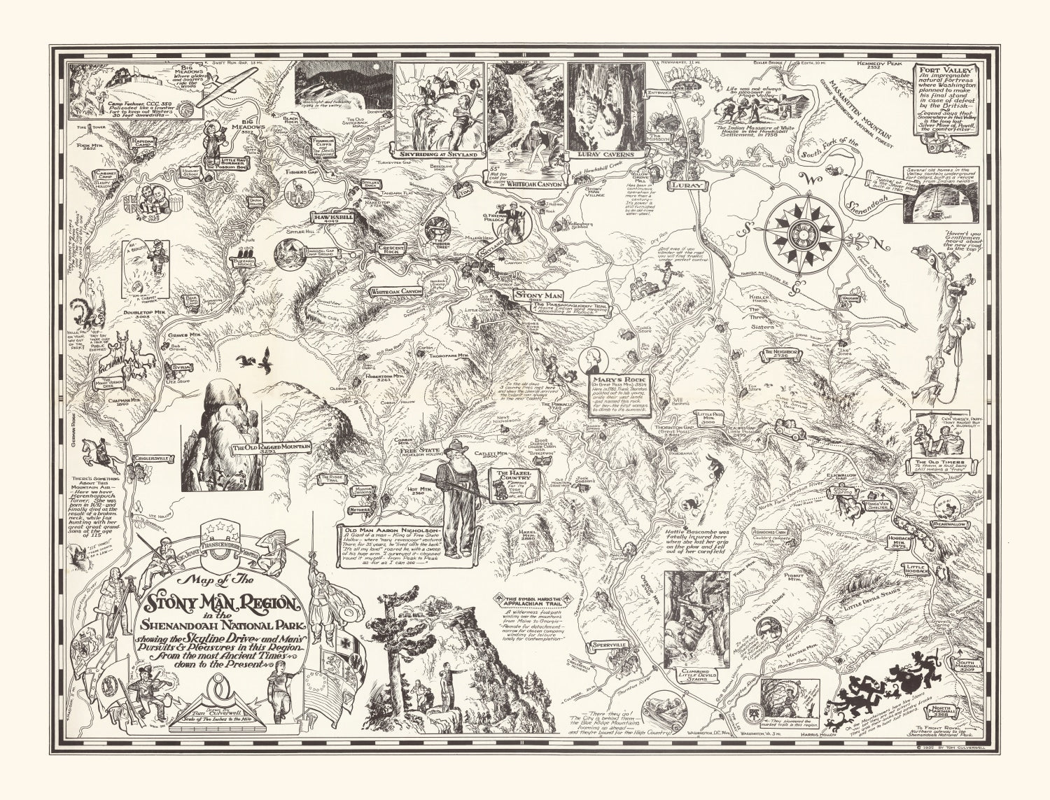 Vintage Map of Stony Man in Shenandoah National Park 1935