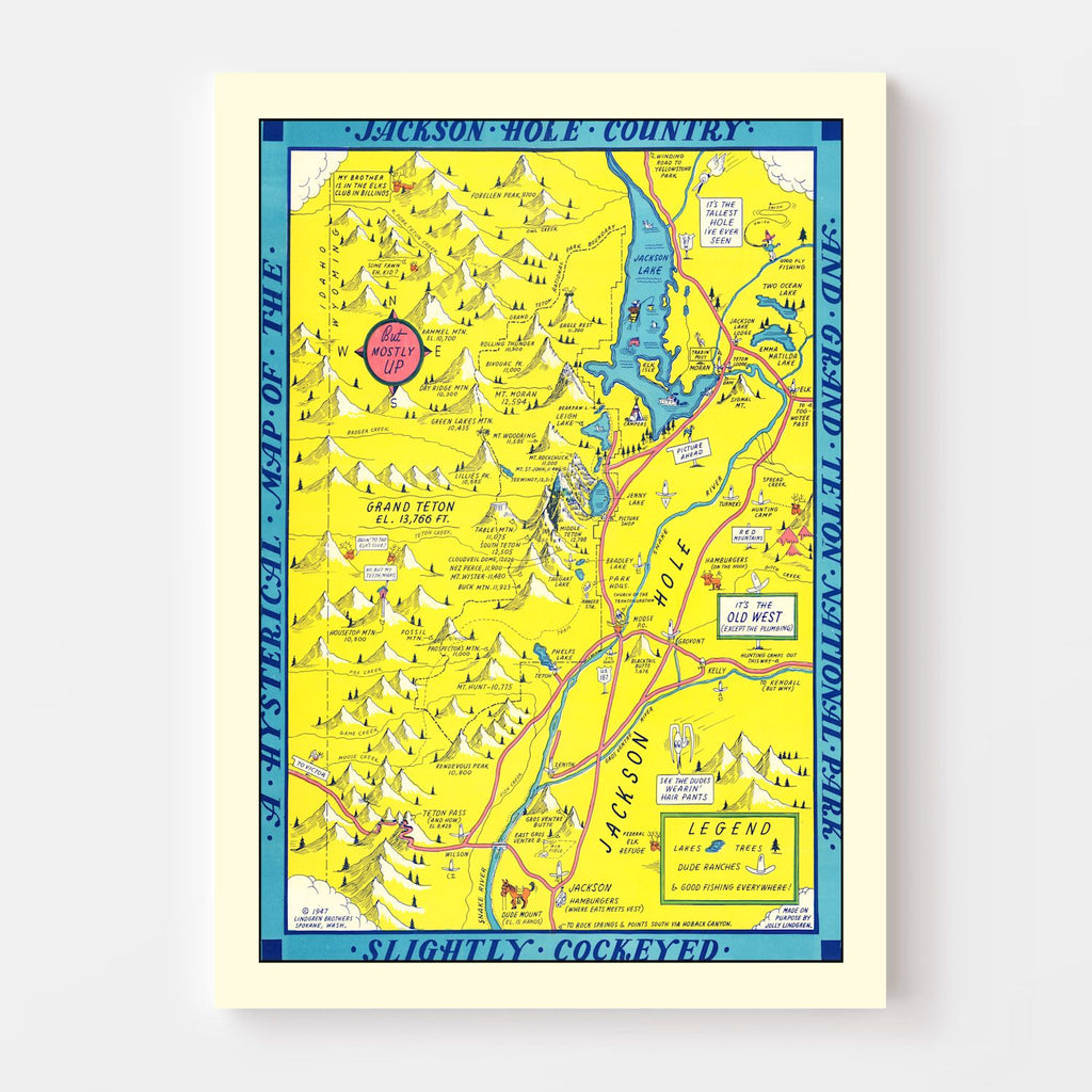 Vintage Map of Jackson Hole & Grand Teton National Park 1947