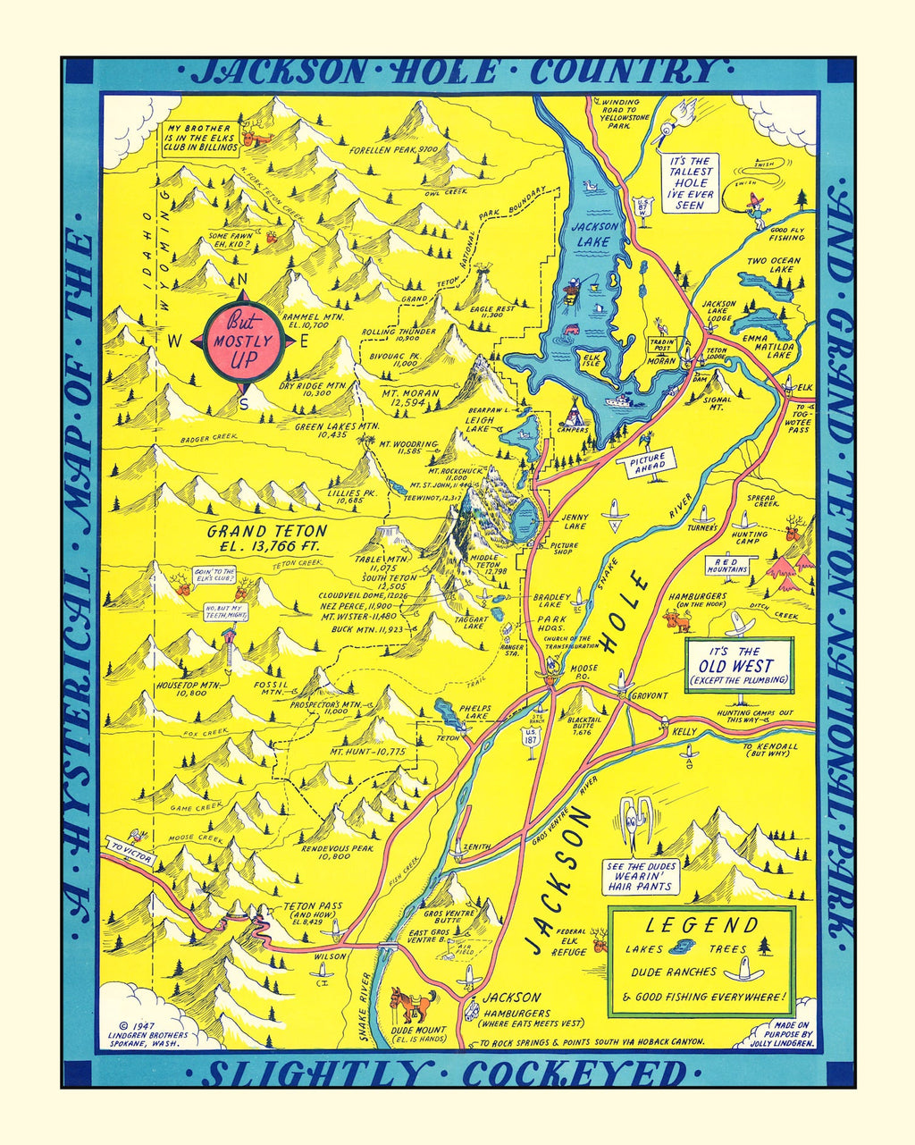 Vintage Map of Jackson Hole & Grand Teton National Park 1947